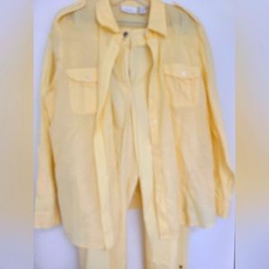 Chico"s two piece yellow button down shirt and yellow cargo pants, size 3